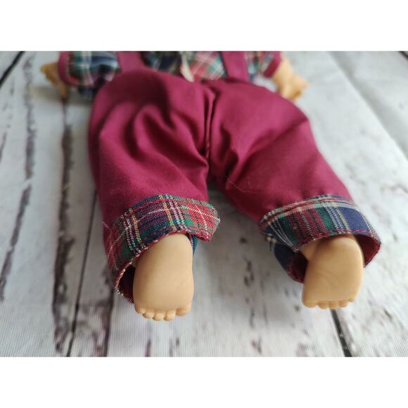 Palm Pals Bean Bag Kids Doll Boy Red Green Plaid, Sad Face Nose Running Read - Picture 2 of 11